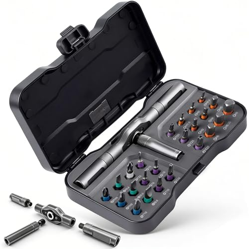 Purecas 24-in-1 Ratchet Screwdriver Set with Magnetic S2 Steel Bits | Professional Hand Tool Kit with 58-Tooth Quick Release Ratchet & Detachable Handle |For Furniture Assembly, DIY, Car & Home Repair