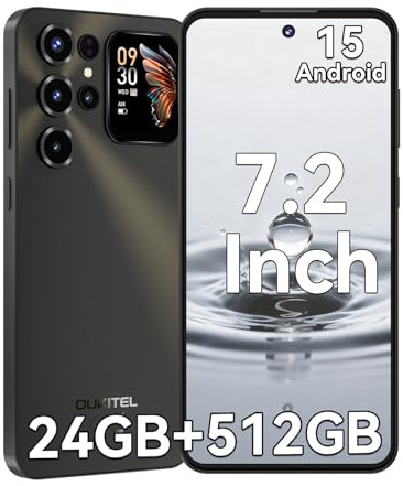 OUKITEL C68Plus Smartphone - 24GB+512GB, 7,2 120Hz Display, 64MP+8MP Kamera, 6000mAh, Android 15, Dual SIM, Zweitdisplay (hinten), Handy Ohne Vertrag NFC+Gemini AI Schwarz