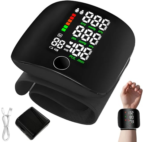 Misuratore Pressione da Polso, Misuratore di Pressione da Polso con Touchscreen a LED, Misura Pressione da Polso con Memoria di lettura 99x2 & Uscita Vocale Automatica, Ricaricabile