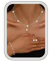 KRFY Parure Bijoux Femme Bijoux Acier Inoxydable Femme Or Argent Boucle d'oreille Bracelet Collier Perle Zircon Cubique Créoles Boucles d'oreilles Pendentif Collier Femmes Bracelets - Argent Fleurie