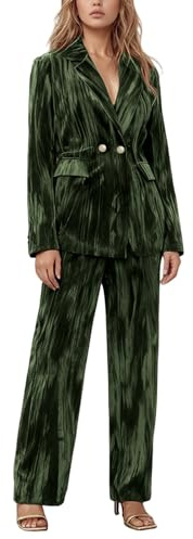 Generisch Women's Velvet Trouser Suit 2-Piece Elegant Two Piece with Blazer and Wide Trousers Festive Velour Suit for Business and Party, style_z02 green, L