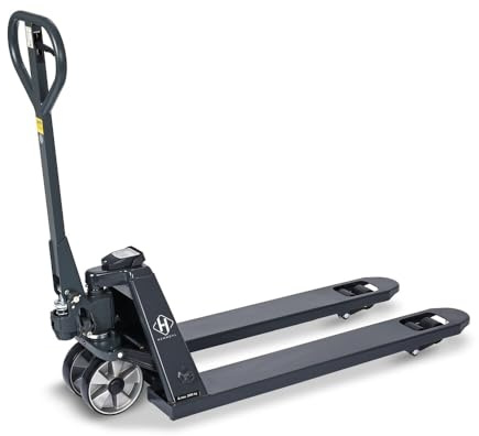 HEMMDAL Hubwagen Waage mit 5kg Schritten | 2,0t Tragkraft | 1.150mm Gabellänge | Polyurethan Lenkrad | Polyurethan Tandem-Gabelrollen | Wiegehubwagen Anthrazit