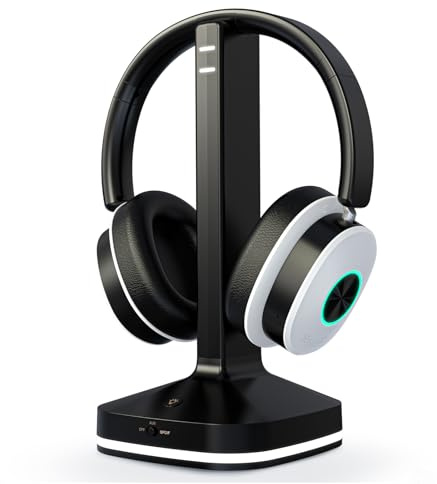 Funkkopfhörer Kabellos für TV, Kabellose TV-Kopfhörer mit Sender-Ladestation für Senioren, Ohne Audio-Verzögerung, Bluetooth 5.4, Over-Ear Kopfhörer für Fernseher mit 3 Audiomodi, Geschenk für Eltern