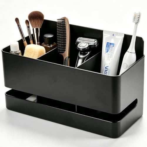 BXUUXA Zahnbürstenhalter Aluminium 3 Fächer für Elektrische Zahnbürsten | Schwarzer Organizer mit Ablaufdesign für Zahnbürsten, Zahnpasta und Rasierer, rostbeständig für Badezimmer und Waschbecken