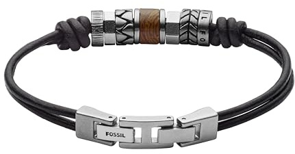 Fossil Men's Leather and Beaded Bracelet, Mens Bracelets, Color: Black Cord