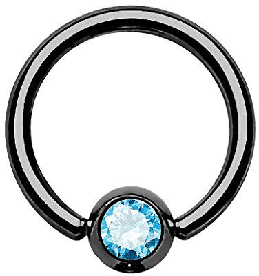 Piercingfaktor BCR Ring Piercing Brust Nippel Lippe Nase Septum Tragus Ohr Helix Intim Perle mit Zirkonia Strass Kristall Aqua Schwarz 1,2mm x 10mm x 4mm