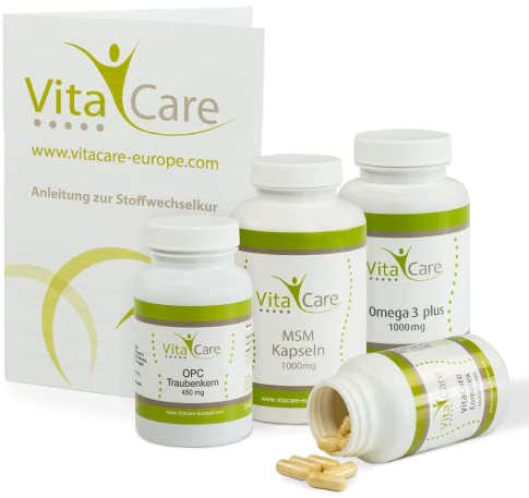 VitaCare 21-Tage-Stoffwechselkur, 5-teiliges Komplettpaket für HCG-Diät, enthält MSM Kapseln, Multivitamin Complex, Omega 3 plus & OPC Traubenkern