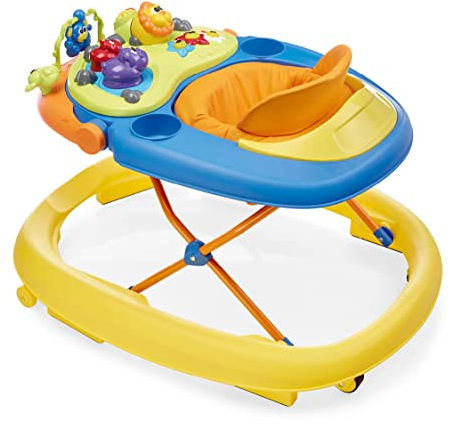 Chicco Girello Walky Talky, Girello Bambini, per i Primi Passi, con Pannello Giocattolo Elettronico, Altezza Regolabile, Freni di Sicurezza, Ruote Girevoli, Pieghevole e Compatto, 6 Mesi+, Versione Sunny, Giallo