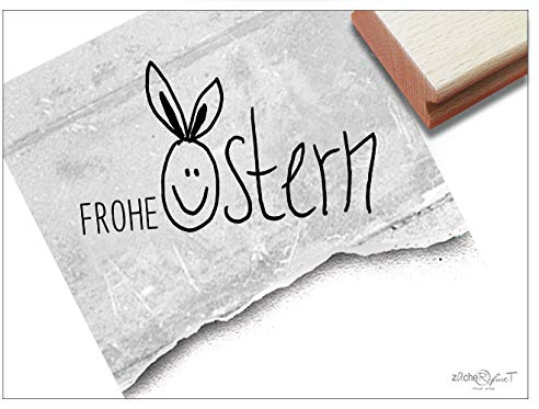 Stempel - Osterstempel FROHE OSTERN mit niedlichem Gesicht vom Osterhasen - Textstempel für persönliche Ostergrüße - Schriftstempel/Typostempel von zAcheR-fineT