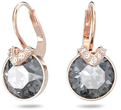 SWAROVSKI Pierced Earrings, Gray with V-Shaped Crystal Pavé Accent on Rose-Gold Tone Finish Setting, Part of the Bella Collection