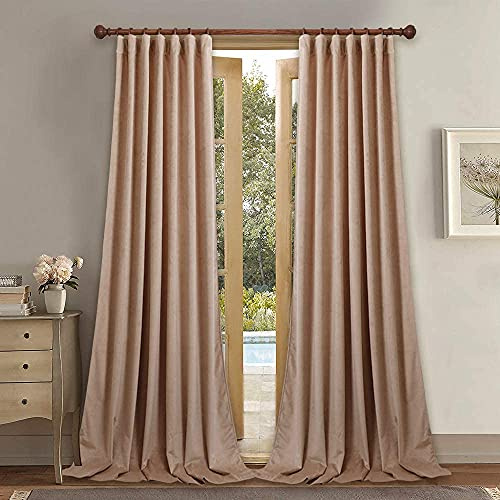 StangH Blush beige sammetsgardiner ljusblockerande barngardiner för flickor sovrum, stångficka bakflik integritet värmeisolerade draperier för barnkammare/klassrum, B 132 x L 213 cm, 2 paneler