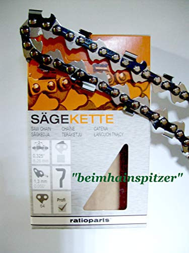 Ratioparts - Catena per Motosega, 0,325 Pollici, scalpello Pieno, 1,3 mm, 64 Maglie, Colore: Nero