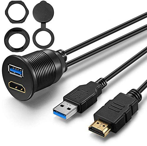 OBVIS USB3.0 and HDMI Mount Cable – USB3.0 and HDMI Extension Flush, Dash, Panel Mount Cable, for Car, Boat, Motorcycle (3 Feet)