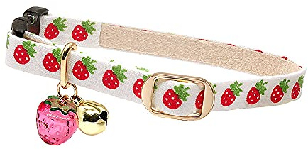 PetSoKoo Cute Cat Collar with Bell and Strawberry Charm.100% Cotton.Safety Breakaway Soft.for Girl Boy Male Female Kitten Collar