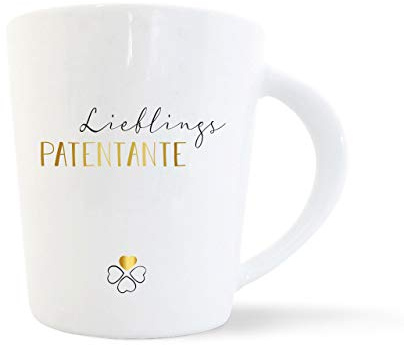 mintkind® Kaffeebecher Lieblings Patentante – Porzellan Tasse in Weiß | Geschenk-Idee vom Patenkind für die beste Taufpatin – zum Geburtstag