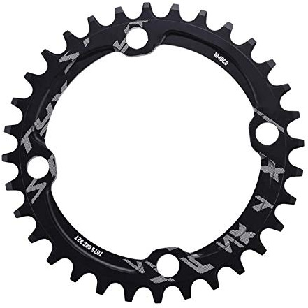 Yosoo Health Gear Bike Chainring Narrow Wide 104BCD, Lightweight Single Speed Chain Retention for Mountain Bike T6 Aluminum Black 32T Round 1 Piece