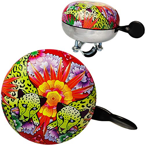 alles-meine.de GmbH Fahrradzubehör Artikel & Motivwahl große XL - Fahrradklingel - Leopard & Blumen - Dschungel - stabiles Metall - Ø 8 cm - Ding Dong - 2 Klang - Fahrradgloc..