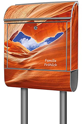 banjado® Briefkasten mit Standfuß personalisierbar Motiv Antelope Canyon 3 - Stand Briefkasten mit Zeitungsfach pulverbeschichtet aus Stahl Silber - Postkasten A4 Einwurf inkl. 2 Schlüssel