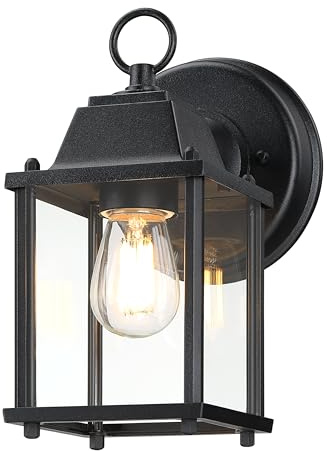 LIT-PaTH Outdoor Wall Light Fixture, Aluminum Glass, Black, 1 Pack