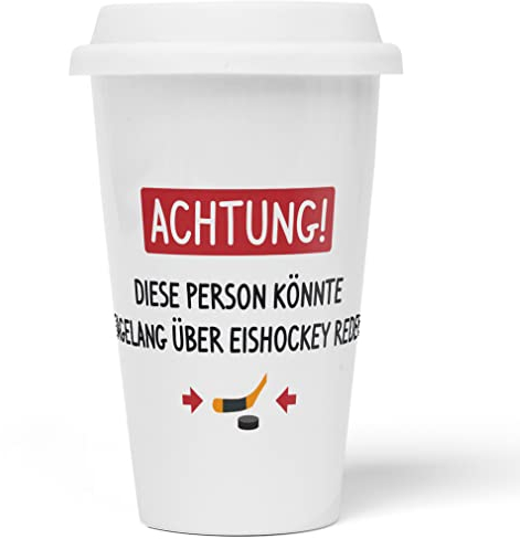 JUNIWORDS To-Go Becher mit Deckel, Achtung! Diese Person könnte tagelang über Eishockey reden (1005867)