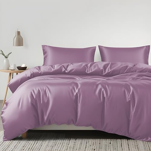 LINENWALAS 100% Organic Eucalyptus Tencel 3pc Duvet Cover Set With Zipper Closure and Corner Ties - Softest Cooling Luxury Bedding Perfect for Hair & Skin (King/Lilac)