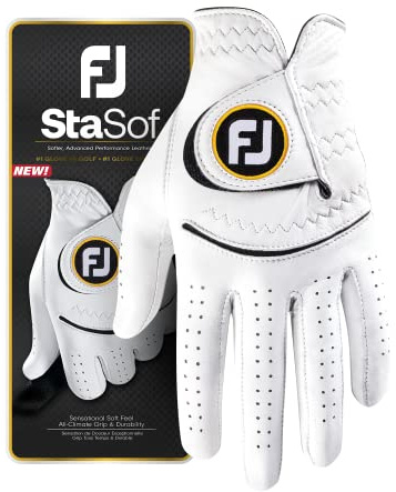 FootJoy Men's StaSof Golf Glove, White, Cadet Large, Worn on Left Hand