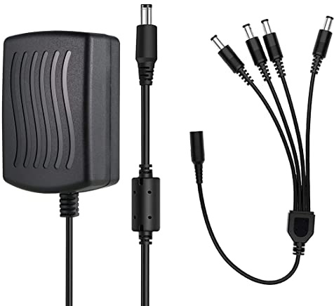 SANSCO 12V 2A CCTV Camera Power Supply with 1-to-4 Splitter Cord | AC to DC 12V Adapter for Security DVR Surveillance System (Not Compatible with POE NVR)