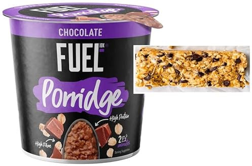 Fuel 10k Chocolate Porridge Pots, 12 x 70g + 1 Free Slamtech Protein Bar