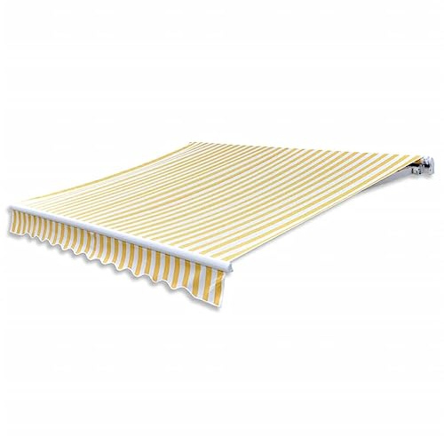 PURADAY Tenda da sole per balcone, larghezza 400 cm, colore giallo e bianco, telaio in alluminio con braccio snodato, motorizzata, impermeabile, antimacchia, tenda da sole da giardino, terrazza