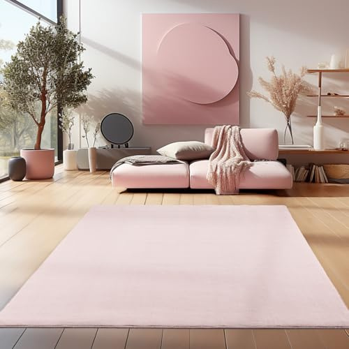 HomebyHome Waschbarer Teppich Kurzflor 120x170 cm Rosa Modern Einfarbig Weich rutschfest Pflegeleicht Maschinenwaschbar für Wohnzimmer Schlafzimmer Esszimmer Küche
