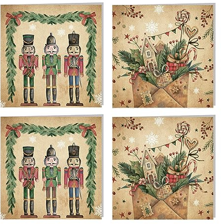 Logbuch-Verlag 4 Nostalgie Weihnachtskarten ohne Text quadratisch beige vintage Weihnachten Karten Weihnachtsgrußkarte mit Kuvert