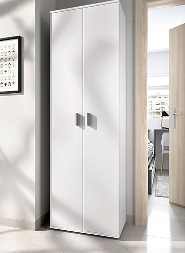 Dmora - Armadio multiuso 2 ante Suretta, Mobile multifunzione portaoggetti, Guardaroba porta scarpe, 61x35h190 cm, Bianco