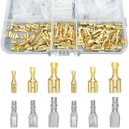 Tadipri 120 STK Kabelschuhe Set, Flachsteckhülsen Set, 2,8mm 4,8mm 6,3mm Flachstecker, Männlich & Weiblich Kabelstecker mit Isolierhülse, Elektrische Quetschverbinder Crimpverbinder