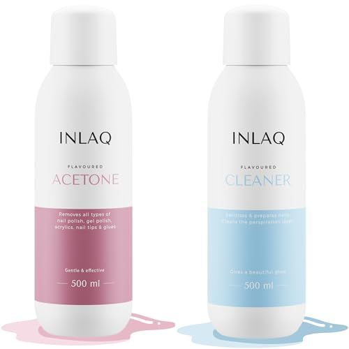 INLAQ® Cleaner Gelnägel + Aceton Nagellackentferner | Nail Cleaner und Aceton UV Nagellack Entferner | Gel Polish Remover with Nagel Cleanser | 2 x 500ml