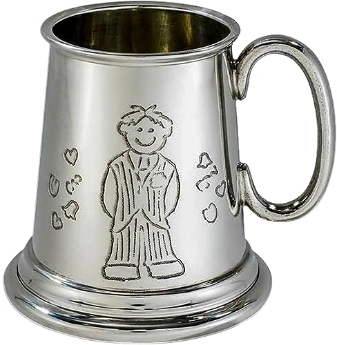 I LUV LTD Étain Chope Quart de Pinte Tasse de Mariage Page Boy Design Page Boy sur le Devant et le Dos Livré Dans une Boîte de Présentation en Satin