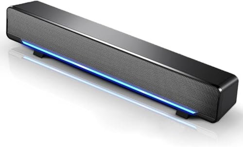 Barra audio per computer cablata USB Subwoofer stereo Potente lettore musicale Cassa audio surround per bassi Ingresso audio da 3,5 mm per PC portatile, barre audio surround per (Nero)