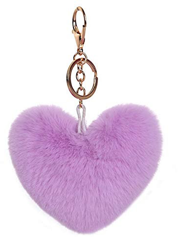 Xsclpomddy Artificiale Coniglio Capelli Soffici Amore Cuore Pom Pom Portachiavi Borse Zaini Accessori Charm Portachiavi Auto Portachiavi per Ragazze, Lilla, 11cm