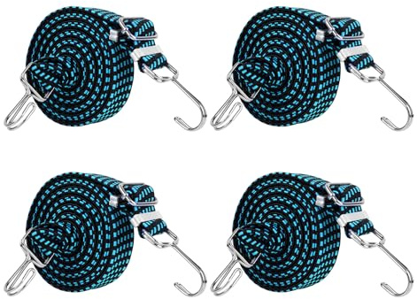 4 stycken elastiska band med krok, förlängningar med krokar, spännband med krokar, cykelspännband, elastiska band med karbinhakar, justerbara bagagebungee-rep, repspännare