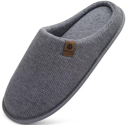 ONCAI Zapatillas Casa Hombre Espuma de Memoria Algodón con Pantuflas de Estar de Imitación Forro de Sintética para Invierno Interiores y Exteriores Suela de Goma Antideslizante Gris Talla 46
