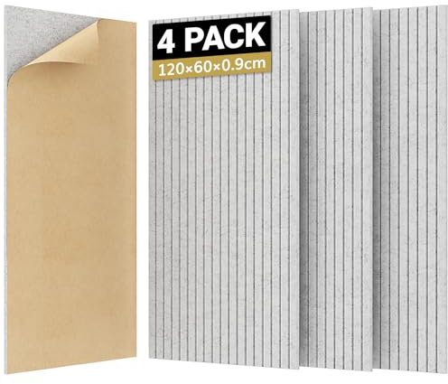 TONOR 4 Pack Stora Akustiska Paneler, 120x60x0,9cm Akustisk Väggpanel, Självhäftande Ljudisolerade Paneler, Dekorativa Ljudisolerade Väggpaneler för Ekoabsorption för Hemmastudio Kontor, Grå