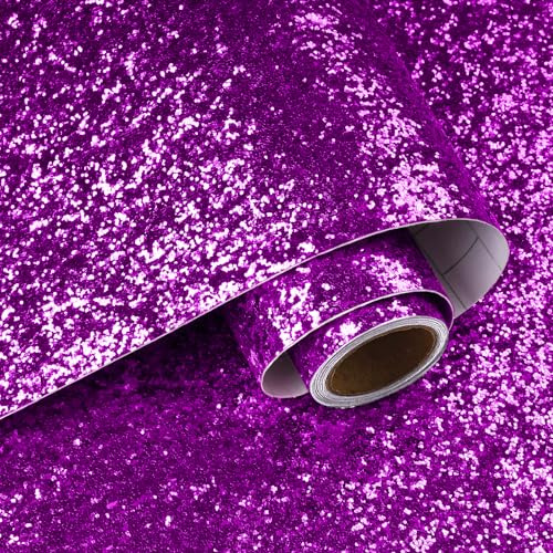 VaryPaper Purple Chunky Glitter Wallpaper Self Adhesive Sequin Sparkle Lining Paper 40cmx200cm Sticky Back Plastic Bright Wallpaper for Bedroom Hallway Cupboard Vinyl Wrap Gift Wrapping Party Decor