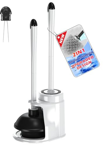 NEWE Toilet Plunger and Brush with Holder Set Heavy Duty, Bathroom Bowl Scrubber Cleaning Kit with Hidden Tweezers for Bathtub Sink Wash Basin
