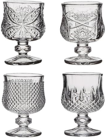 Bicchieri da Vino Vintage 4 Pezzi da 1,6 once/45ml Calice retrò con Motivo a Rilievo in Vetro Dolce Set Calici Classici da Festa in Calice, calici da Vino per Uso Quotidiano