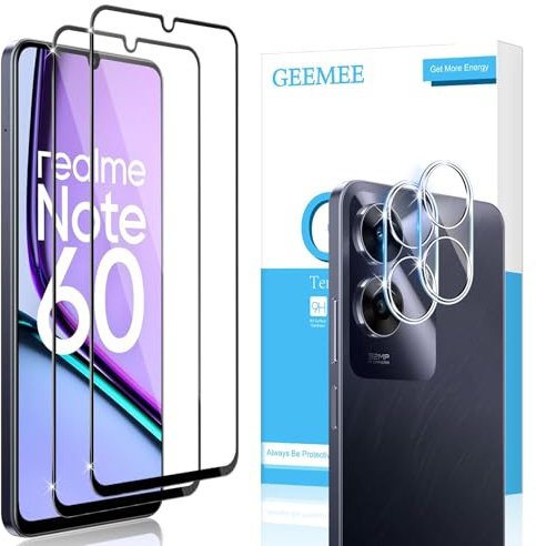 GEEMEE Pellicola Vetro Temperato per Realme Note 60/Note 60X, 2 Pezzi Pellicola Protettiva + 2 Pezzi Pellicola Fotocamera, Durezza 9H HD Anti Graffi Anti-Impronte Protettiva Protezione Schermo