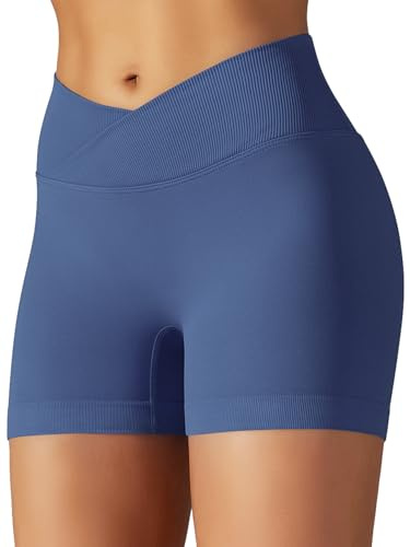 JTSONN Pantalones Cortos Mujer V Cross Waist Short Deportivo Mallas Cortas Push Up Leggins Cortos Seamless Pantalon Corto Deporte Yoga Cycling Running Fitness Shorts