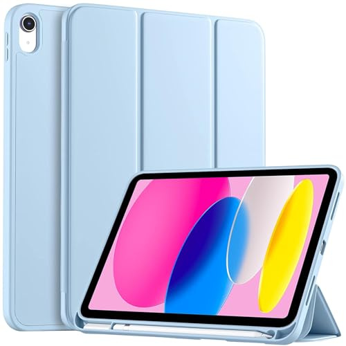 EspZanthic Custodia Cover Compatibile con iPad 11a Generazione (A16) 11 Pollici (2025) / iPad 10a Generazione 10.9 Pollici (2022) Ultra Sottile Retro Cover con Portapenne, 8-Azzurro