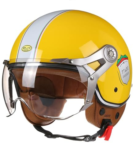 VVPEC Mezzo Casco Moto Vintage Tedesco Caschi A Faccia Aperta retrò Omologato ECEDOT Donna Uomo Adulto Casco A Scodella con Visiera Parasole Estivo Jet Casco da Motociclista(2,L=59~60cm)