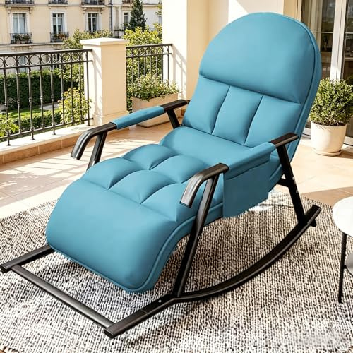 TerraVibe schaukelstuhl mit fußstütze, Schaukelstuhl Wohnzimmer, Schaukelstuhl Outdoor, Verstellbare Schaukellehne und Fußstütze, Gepolsterter Schaukelsessel für Wohnzimmer, Balkon (Blau)