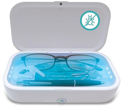 Hausmâark UVC Q Box Esterilizador UV para Móviles, Llaves, Joyas y Objetos personales con Luz Ultravioleta. Desinfecta, Purifica, Aromatiza y Carga el móvil. Elimina el 99,9% de Virus y gérmenes
