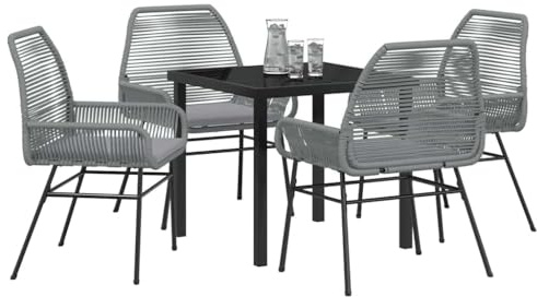 vidaXL Trädgårdsmöbelset med kudde 5 pcs Grå konstrotting, Trädgårds- och terrassmöbel, modern, hållbar, UV-resistent, utomhusmatplats, rattan-grupp
